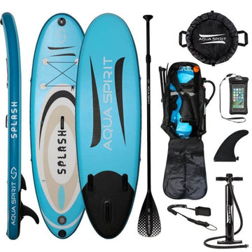 AQUA SPIRIT Splash iSUP 9’ long Inflatable Stand up Paddle Board for Beginners/Intermediate with Backpack, Leash, Paddle, Changing Mat & Waterproof Phone Case - Aqua Spirit iSUPs